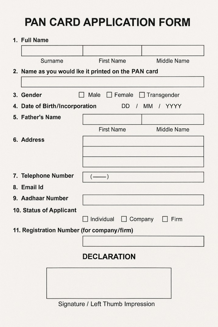 PAN Card application form